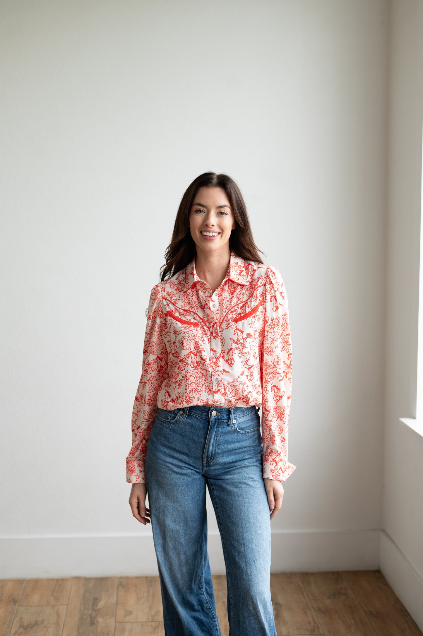 HH2710-WW RED ROSE HORSE PERFOMANCE PUFF SLEEVE PEARL SNAP