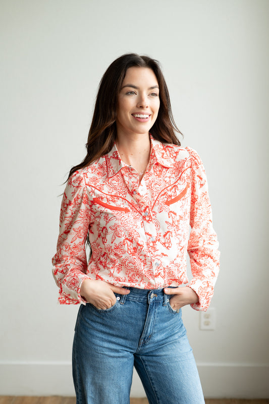 HH2710-WW RED ROSE HORSE PERFOMANCE PUFF SLEEVE PEARL SNAP