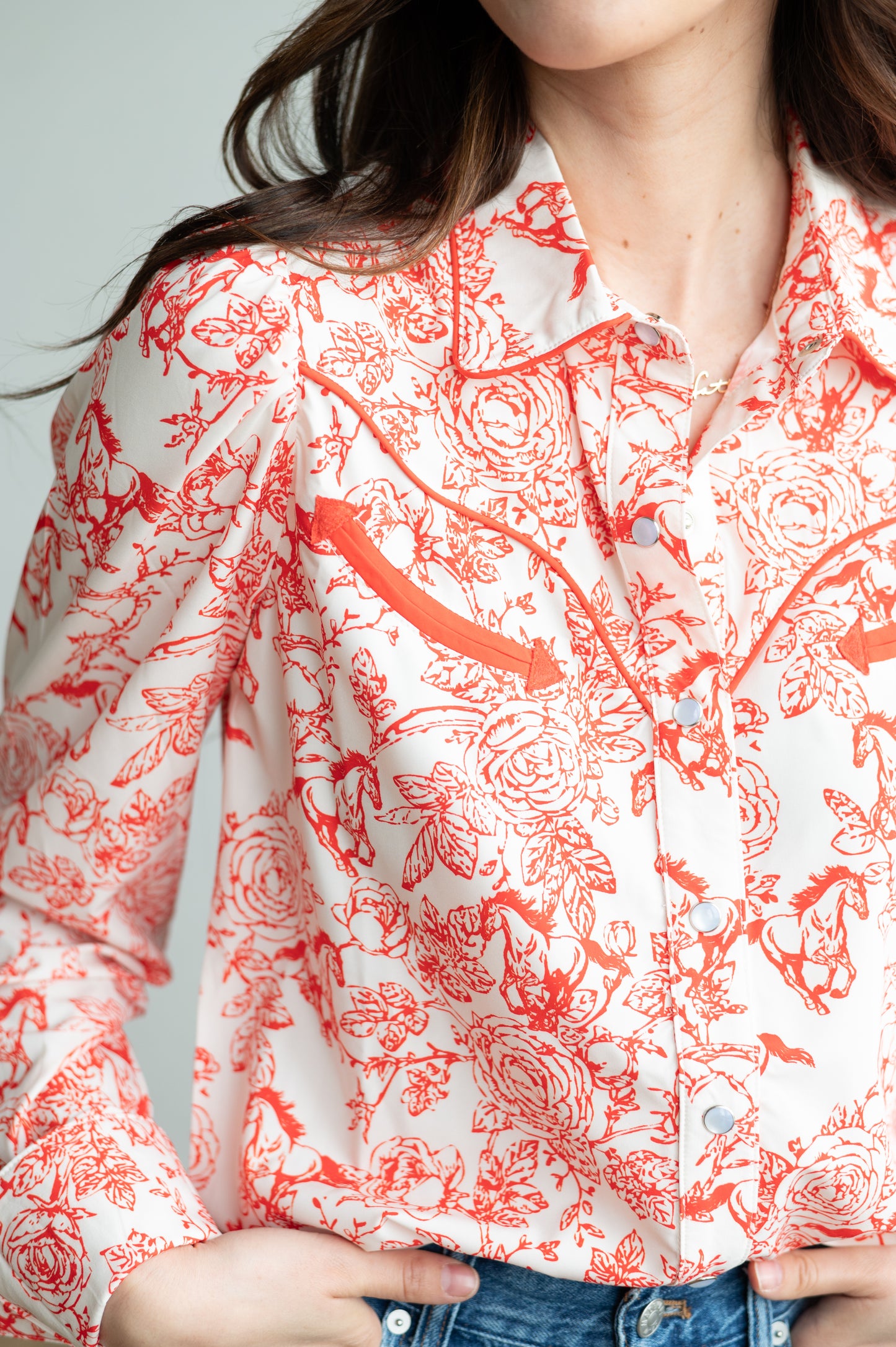 HH2710-WW RED ROSE HORSE PERFOMANCE PUFF SLEEVE PEARL SNAP