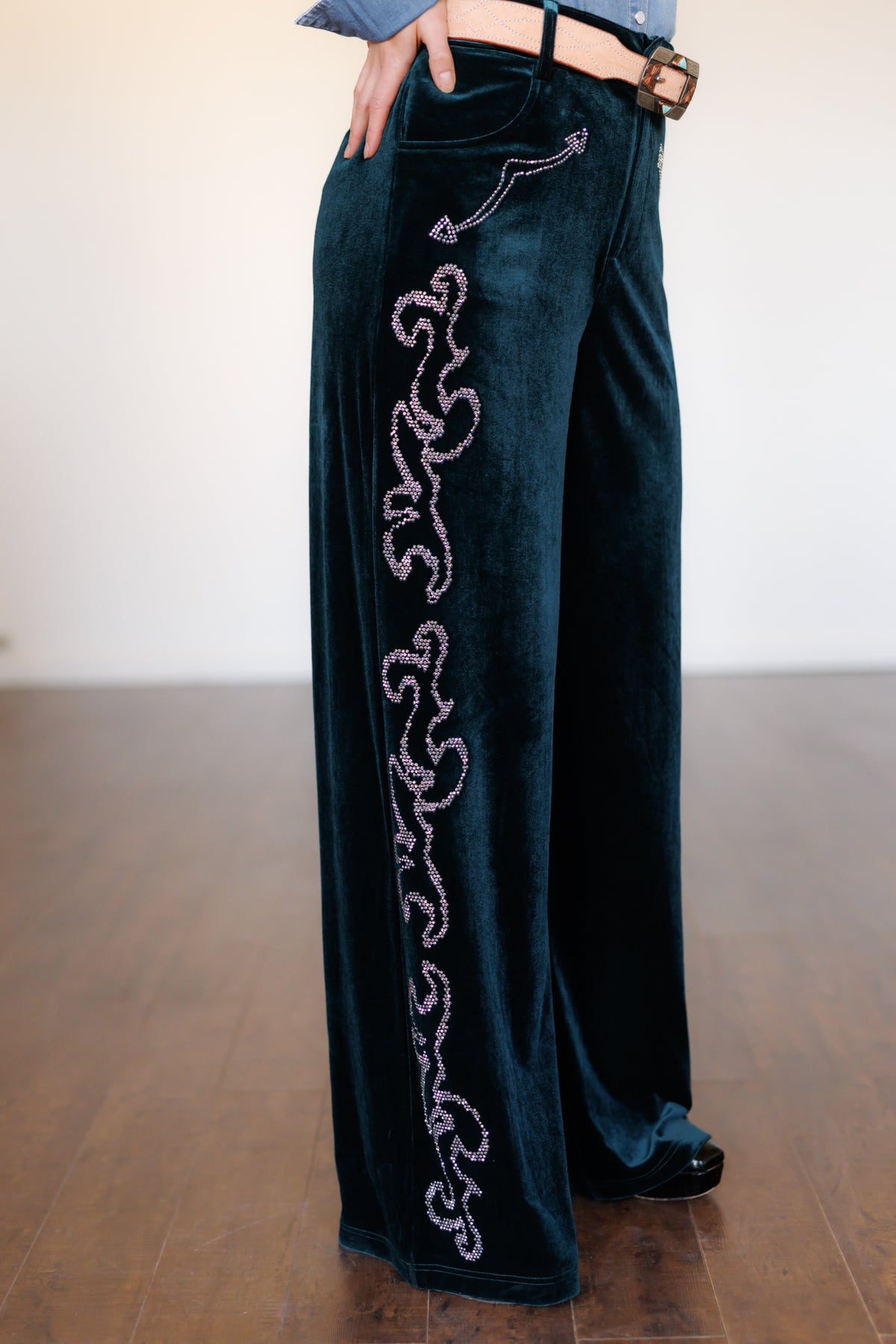 Pant, Green Velvet Bling HH221 (Pack OF 7)