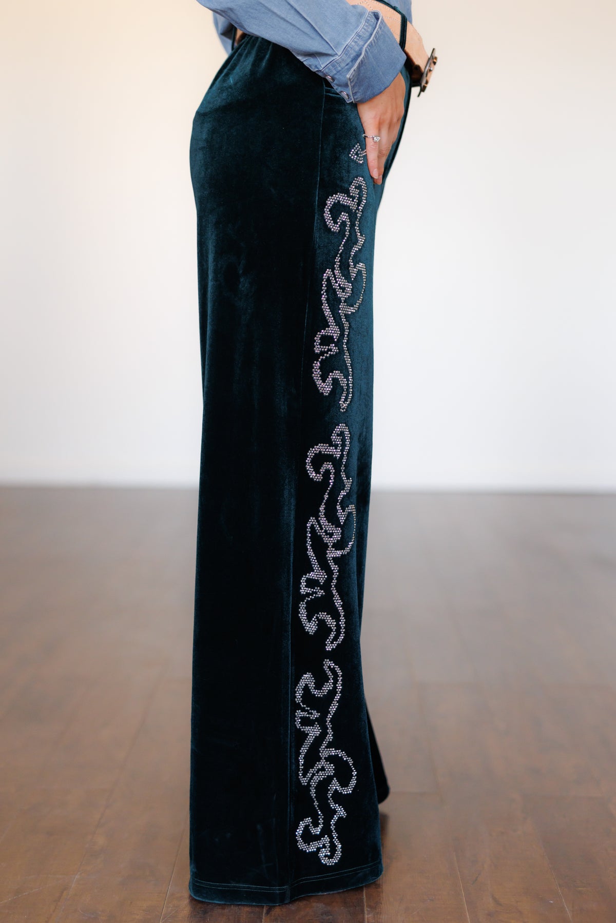 Pant, Green Velvet Bling HH221 (Pack OF 7)