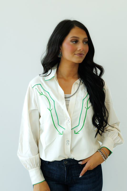 Pearl Snap, Ivory/Greeen Arrow LS HH2715 (Pack OF 7)