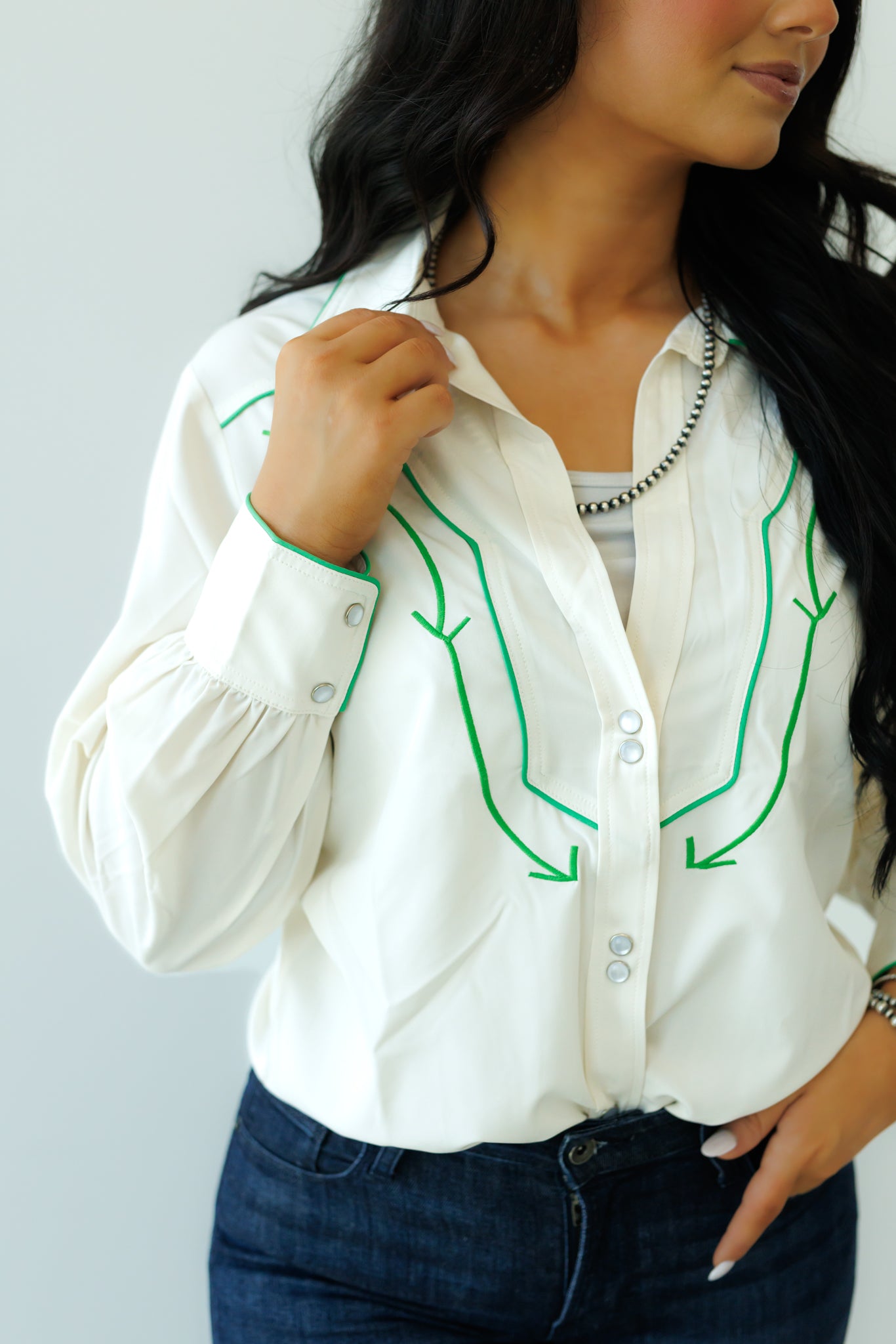 Pearl Snap, Ivory/Greeen Arrow LS HH2715 (Pack OF 7)