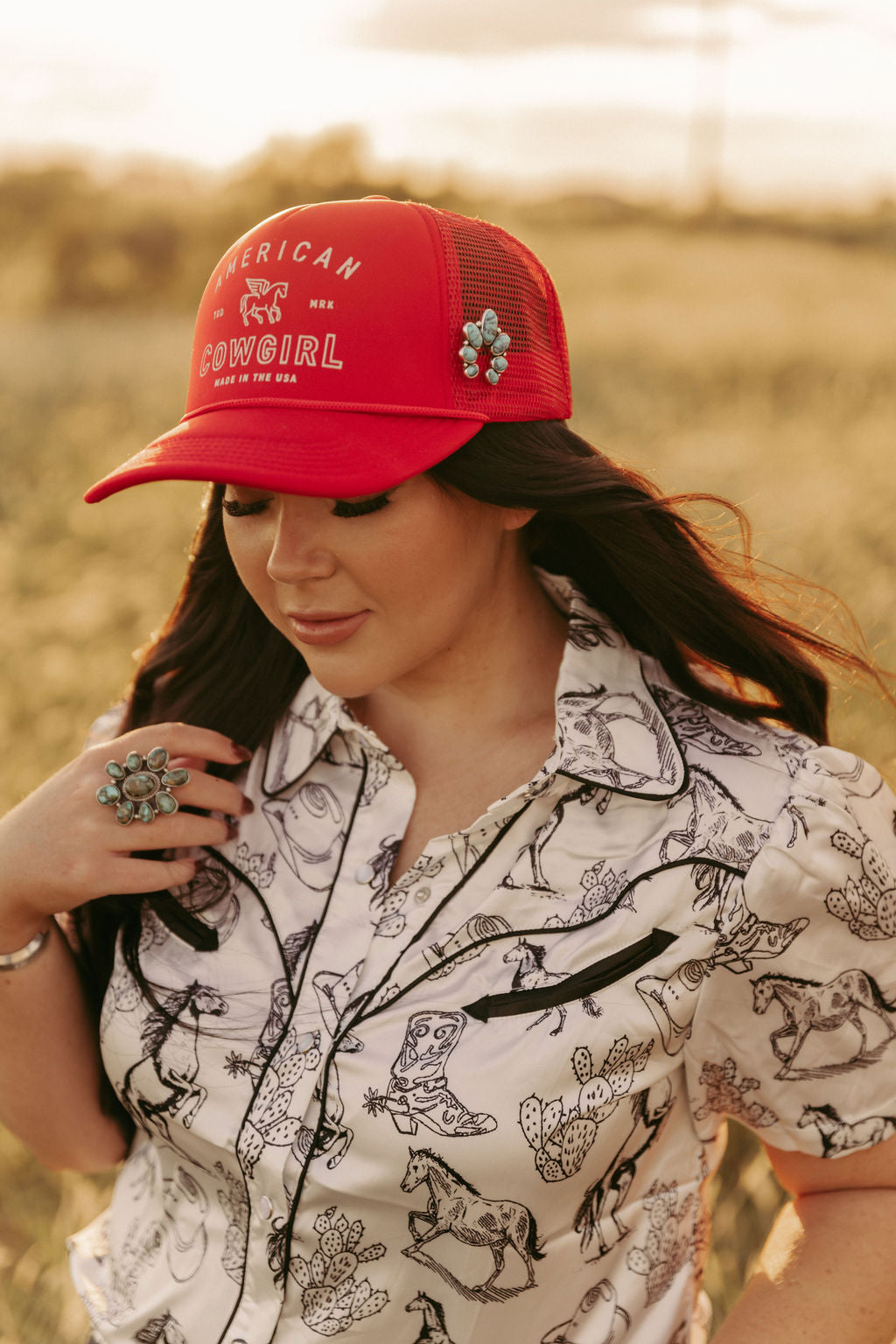 IS HH5401 AMERICAN COWGIRL TRUCKER HAT RED