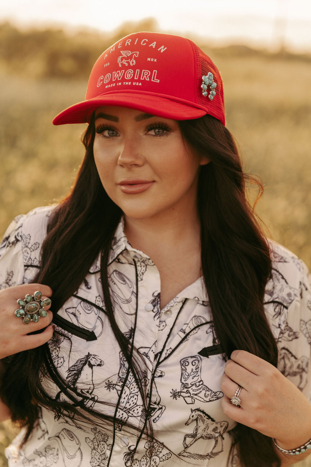 IS HH5401 AMERICAN COWGIRL TRUCKER HAT RED
