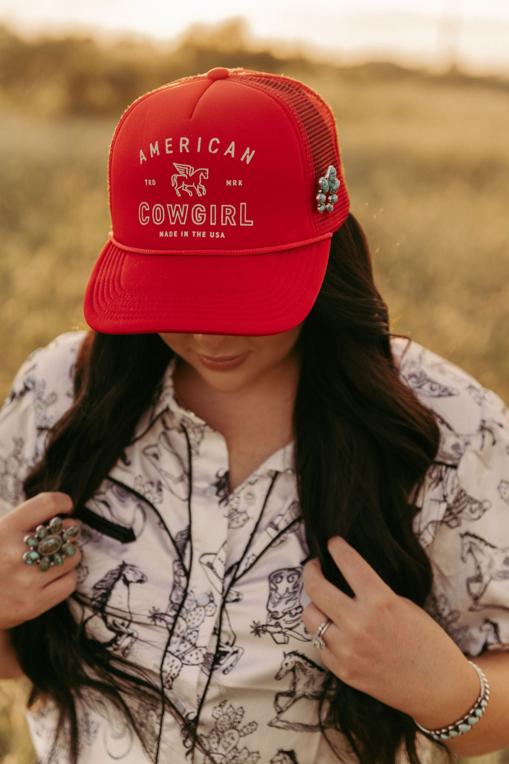 IS HH5401 AMERICAN COWGIRL TRUCKER HAT RED