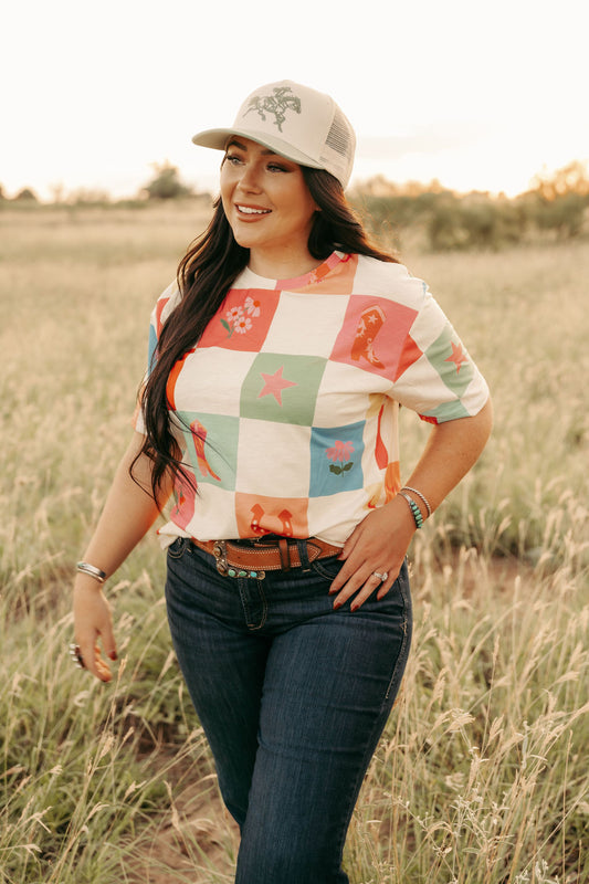HH1501 COWGIRL CHECK PRINTED TEE
