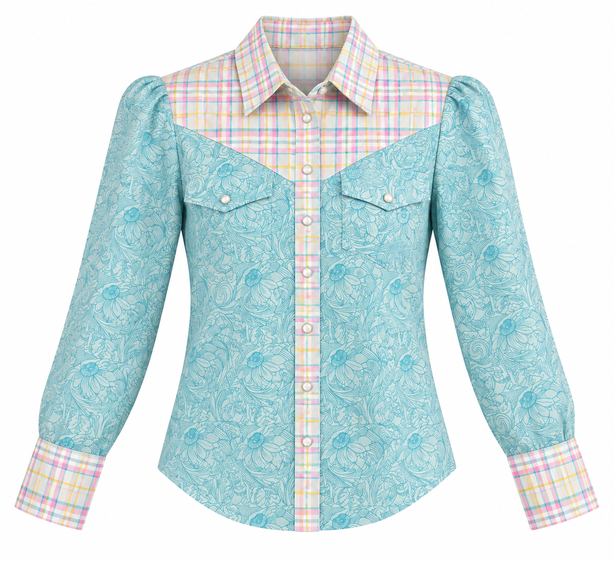 HH2709 Cotton Candy Plaid Turquoise Tooled Floral (Pack of 7)