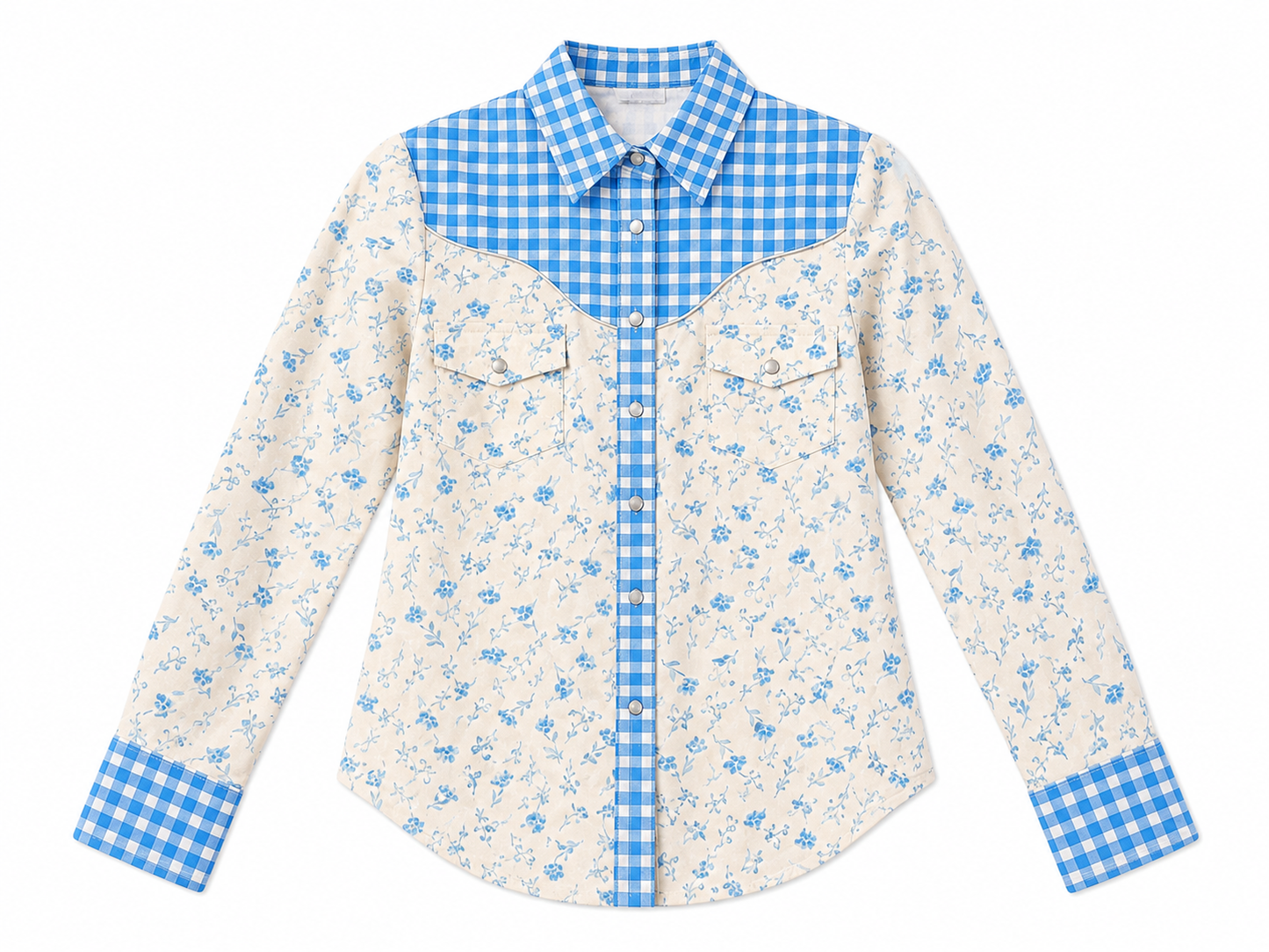 Pearl Snap, Blue Gingham  Floral HH2709 (Pack OF 7)