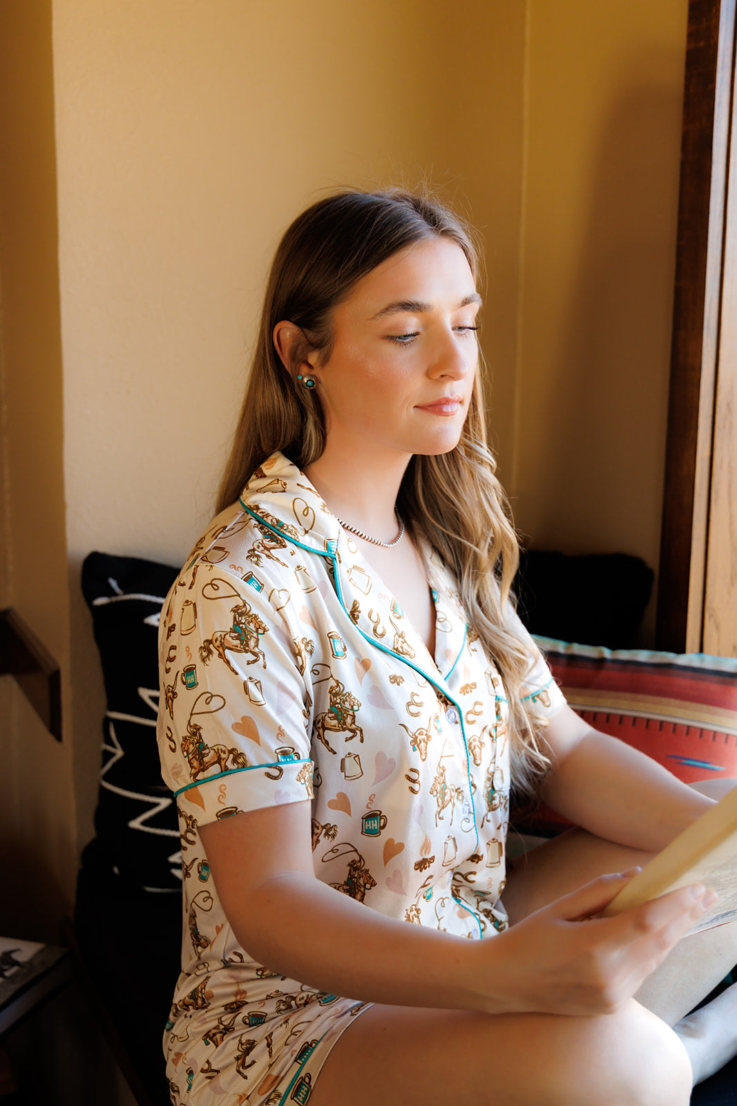 HH2305 SHORT SET PAJAMA - COFFEE COWGIRL