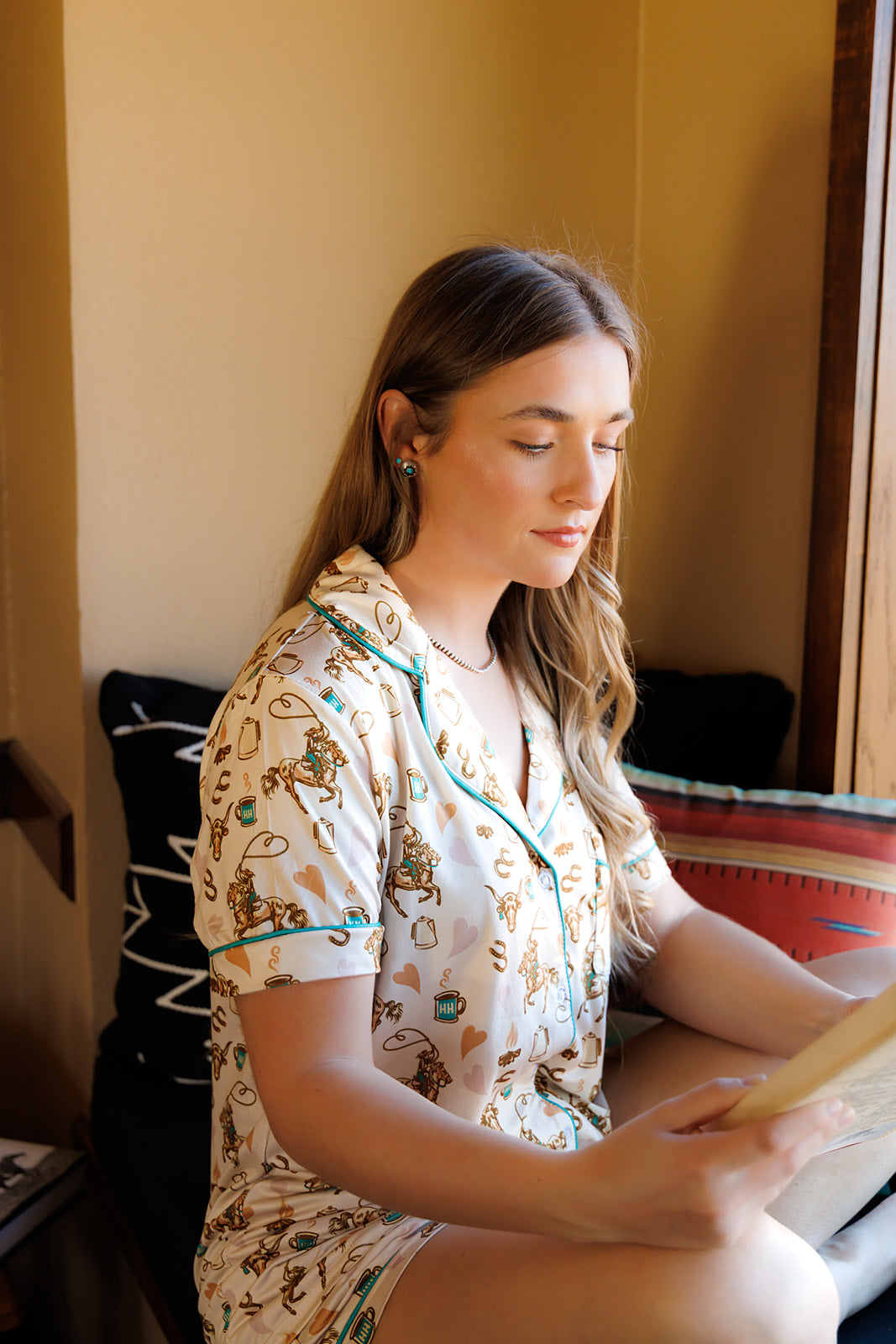 HH2305 SHORT SET PAJAMA - COFFEE COWGIRL