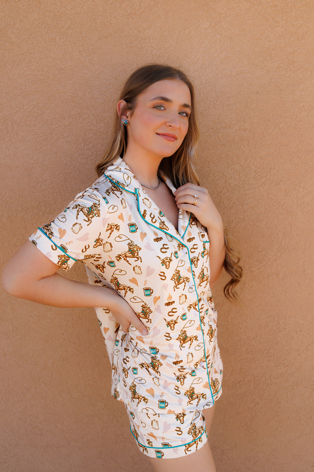 HH2305 SHORT SET PAJAMA - COFFEE COWGIRL