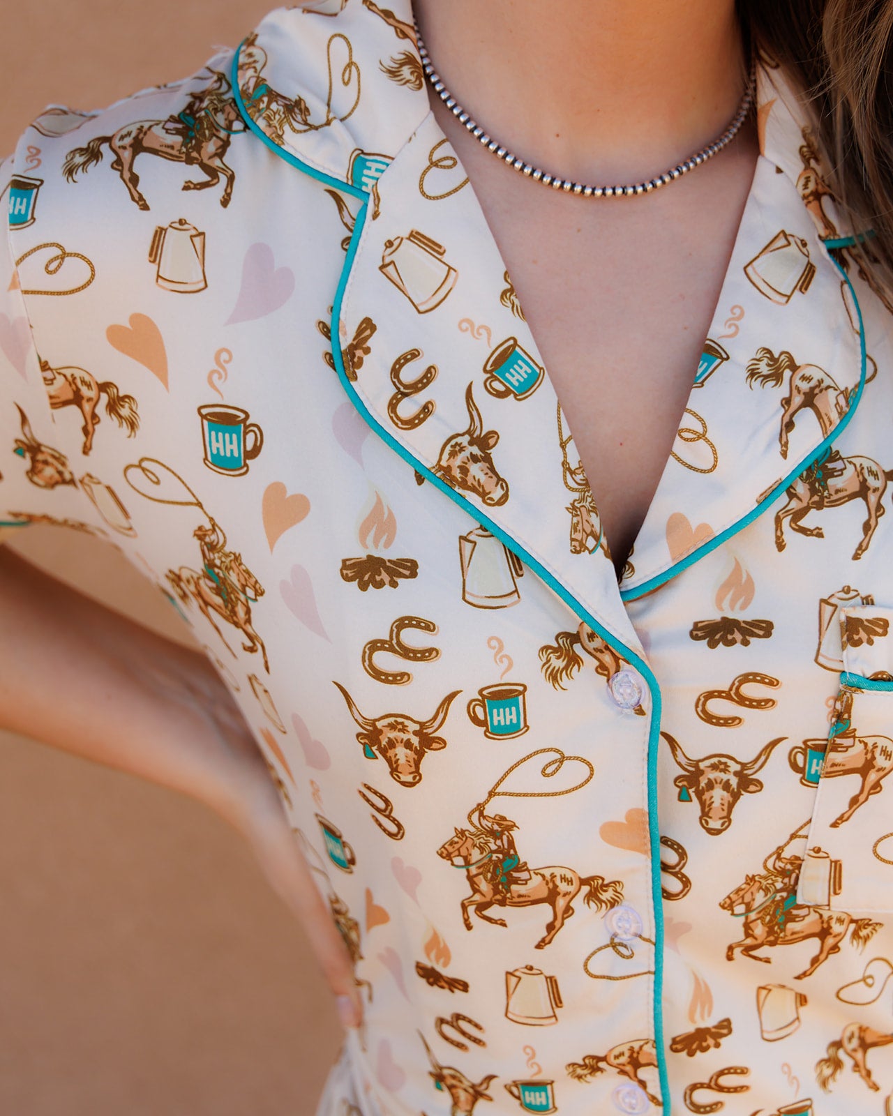 HH2305 SHORT SET PAJAMA - COFFEE COWGIRL