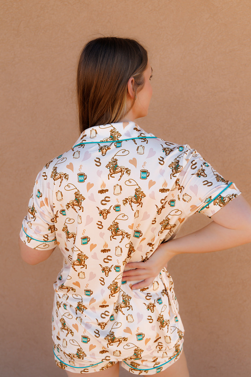 HH2305 SHORT SET PAJAMA - COFFEE COWGIRL