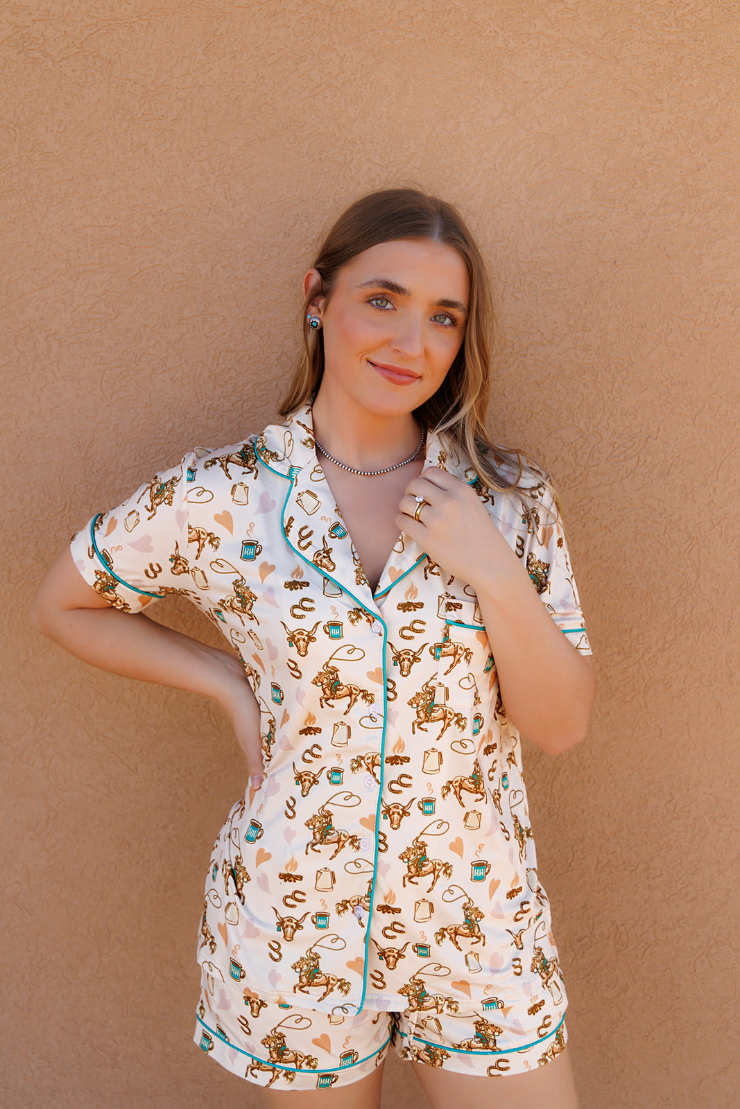 HH2305 SHORT SET PAJAMA - COFFEE COWGIRL