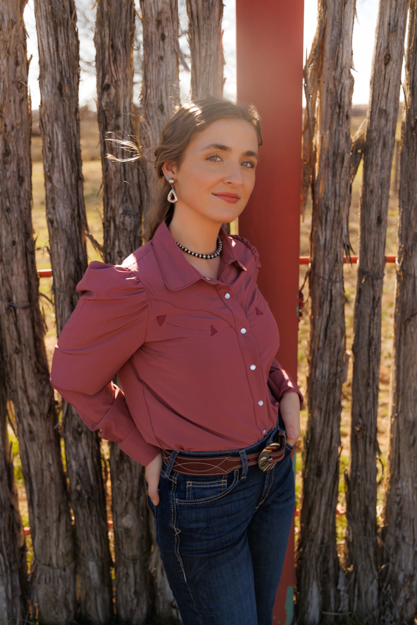 HH2710-WW WINE WATER WICKING PUFF SLEEVE PEARL SNAP