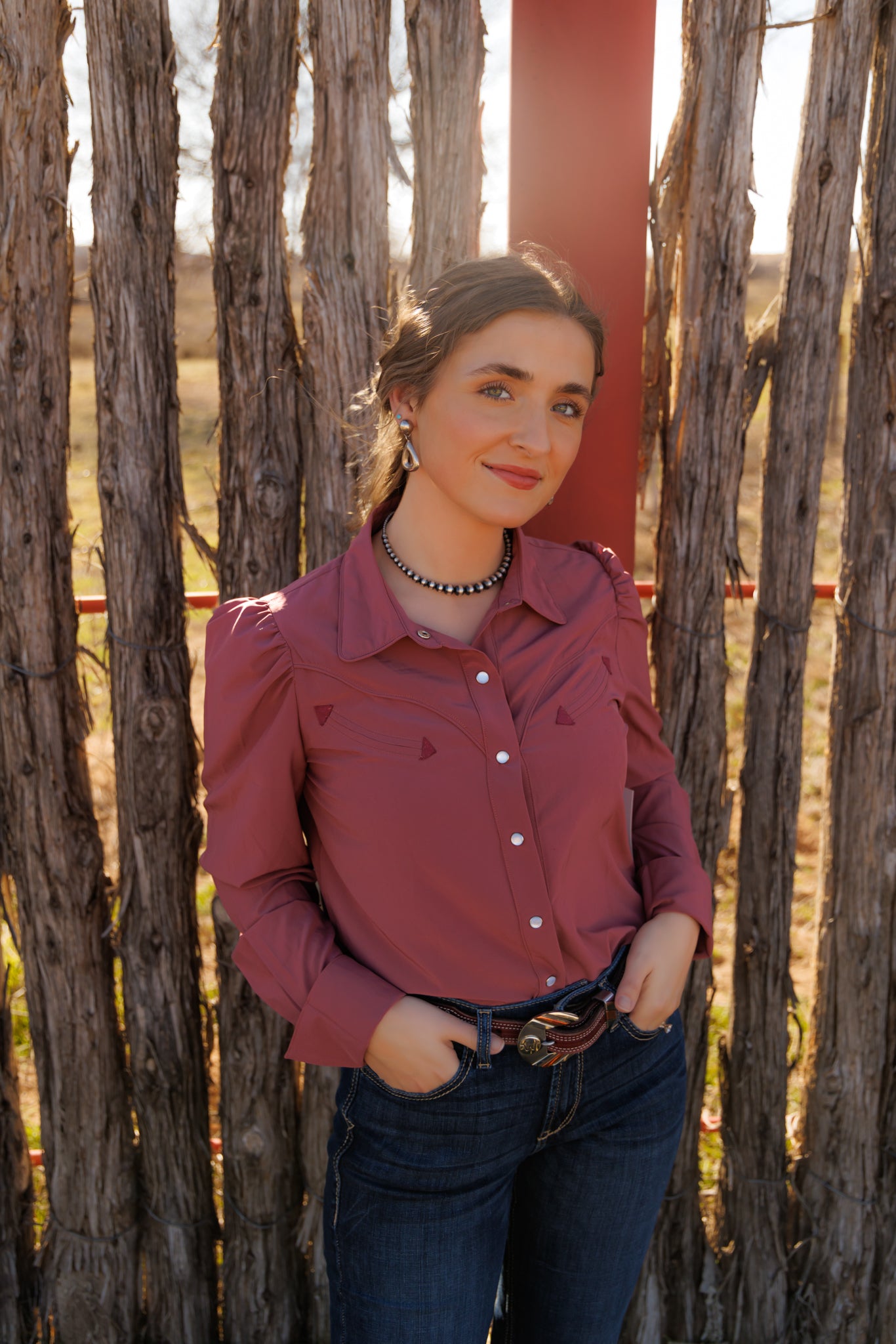 HH2710-WW WINE WATER WICKING PUFF SLEEVE PEARL SNAP