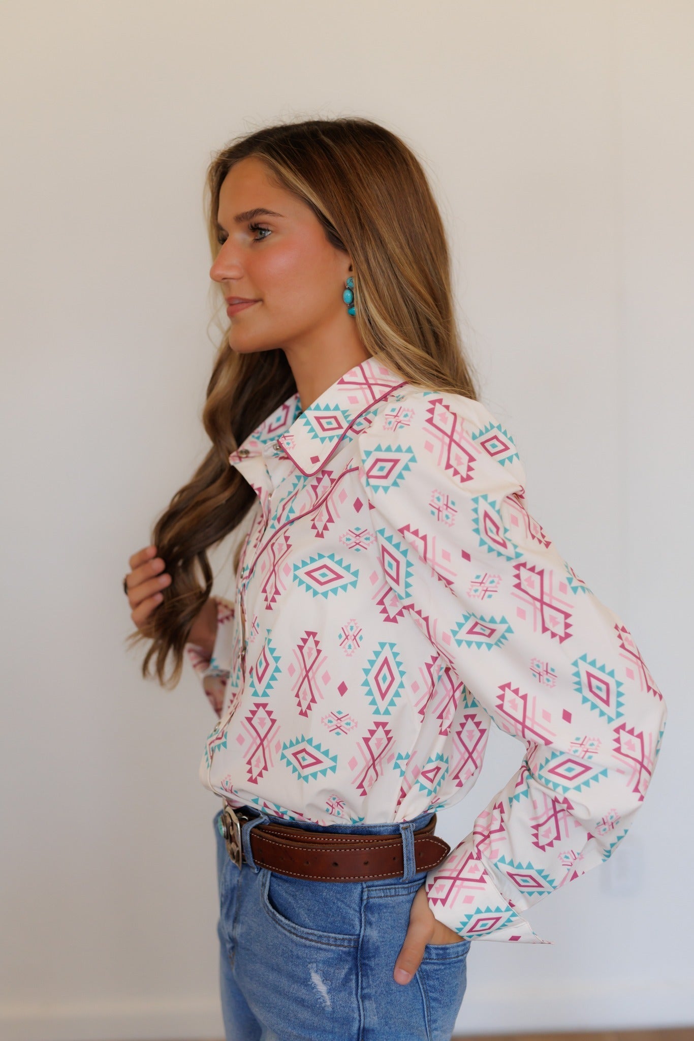 Pearl Snap, Pink Aztec Yoke Performance HH2750 (Pack