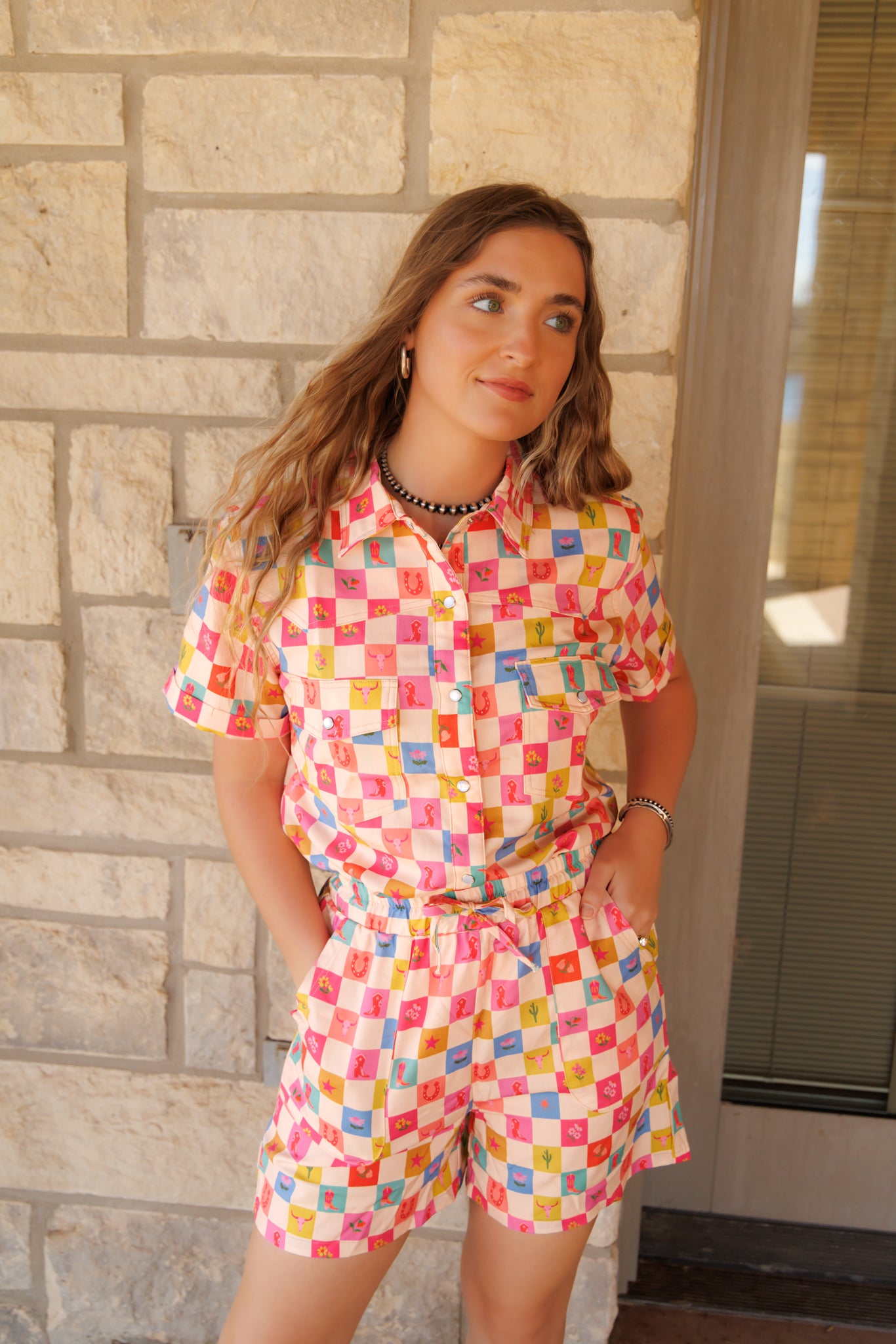 HH3006 COWGIRL CHECK SHORT SET