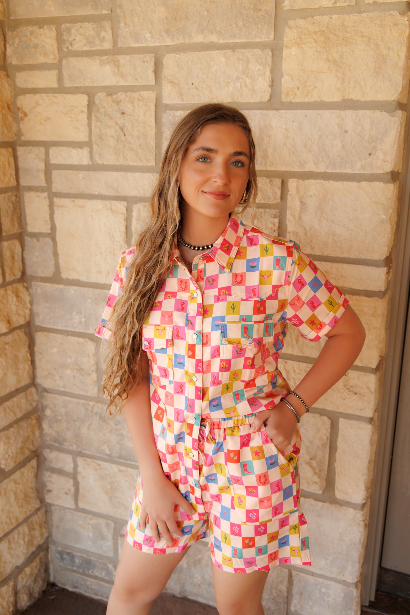 HH3006 COWGIRL CHECK SHORT SET