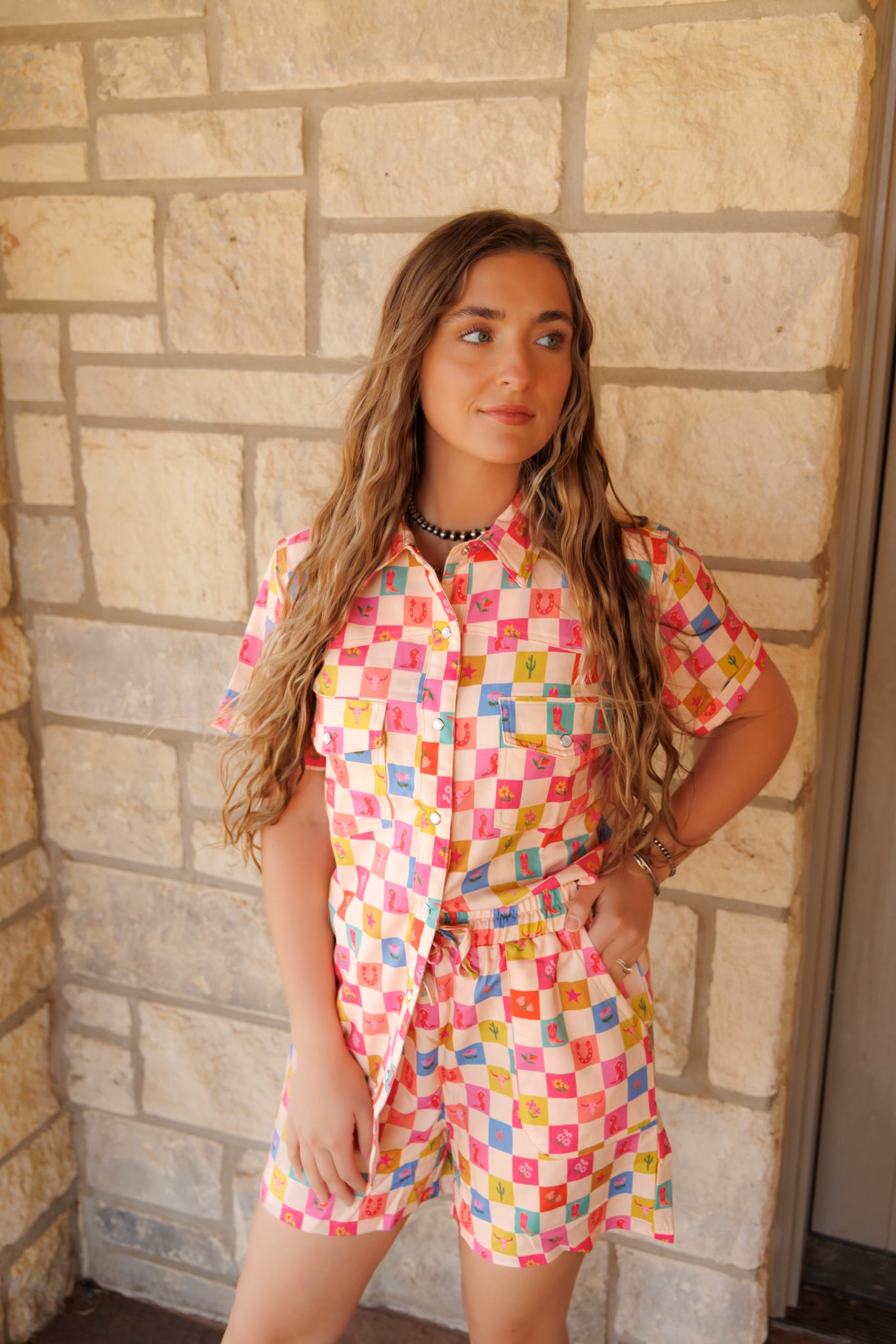 HH3006 COWGIRL CHECK SHORT SET