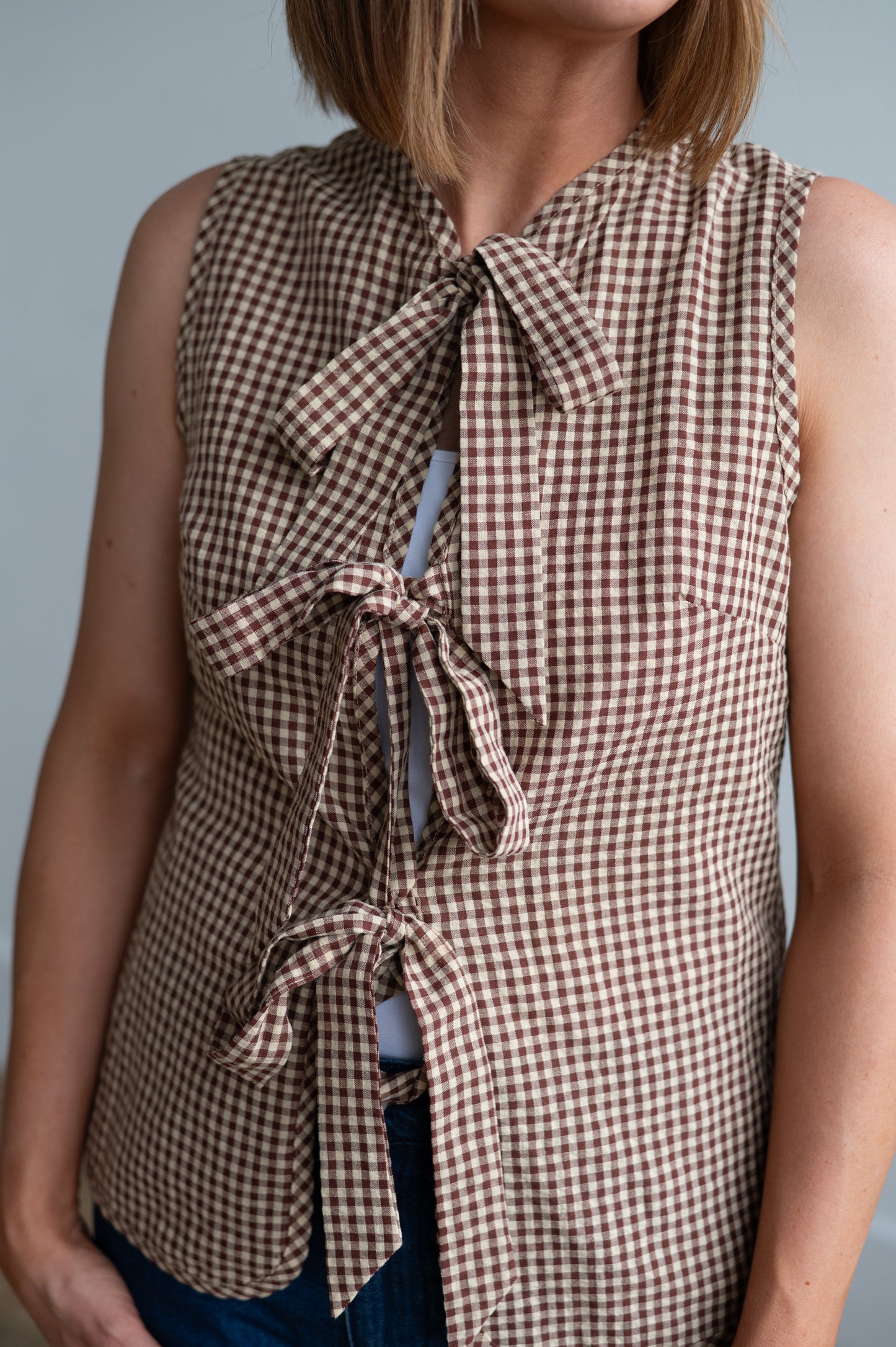 HH826 BROWN GINGHAM TIE VEST
