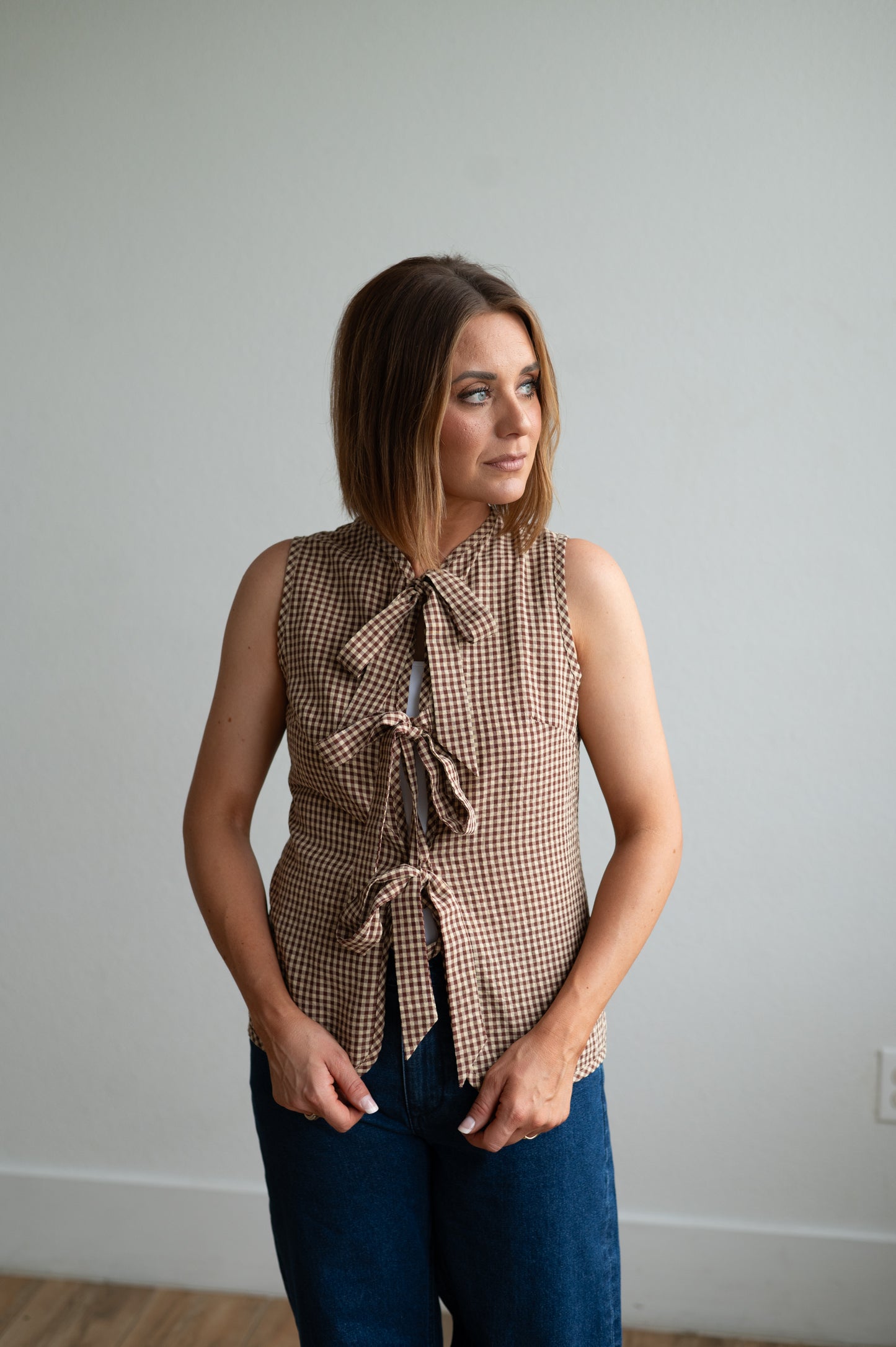 HH826 BROWN GINGHAM TIE VEST
