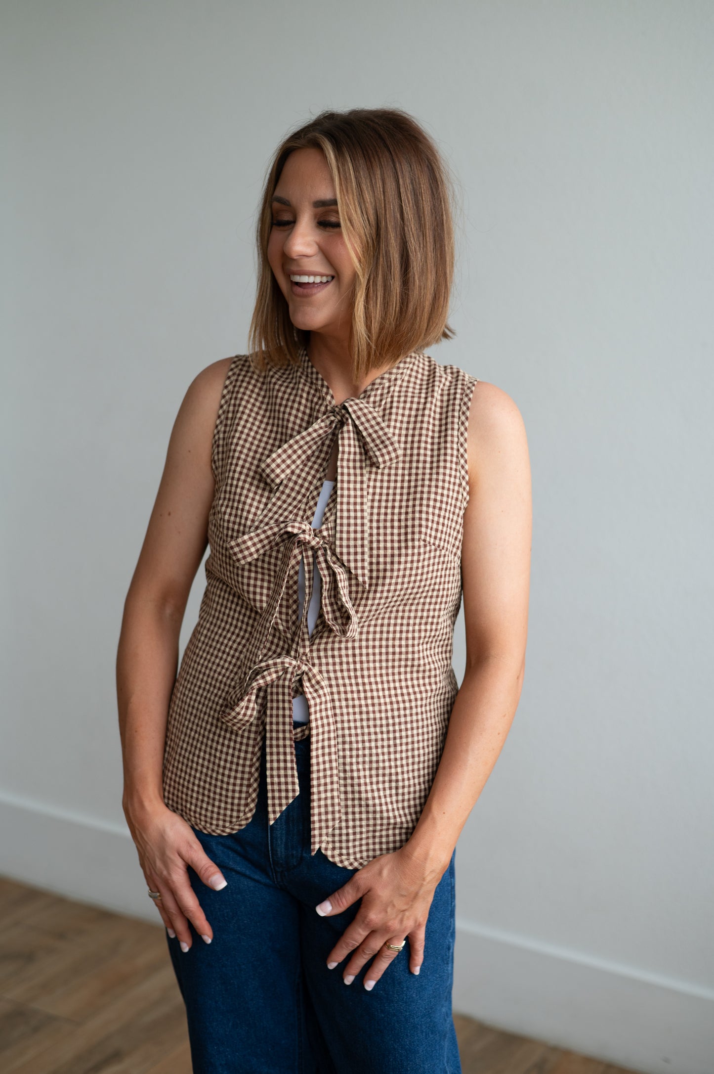 HH826 BROWN GINGHAM TIE VEST