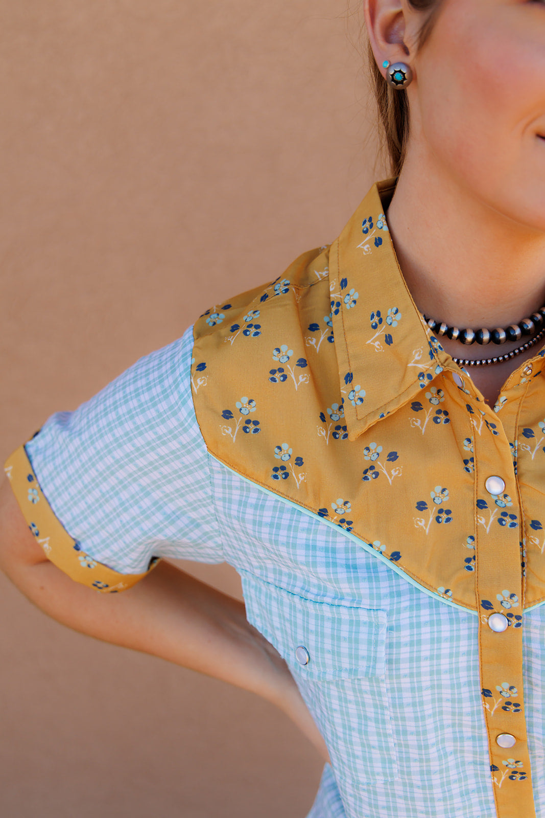 HH2706 MUSTARD FLWRL/MINT GING SHORT SLEEVE