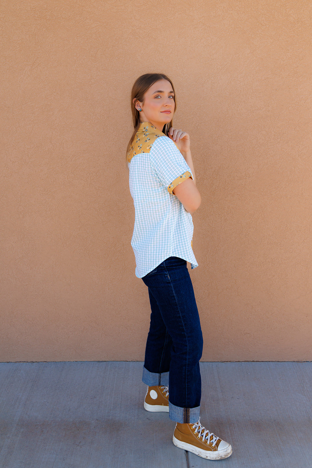 HH2706 MUSTARD FLWRL/MINT GING SHORT SLEEVE