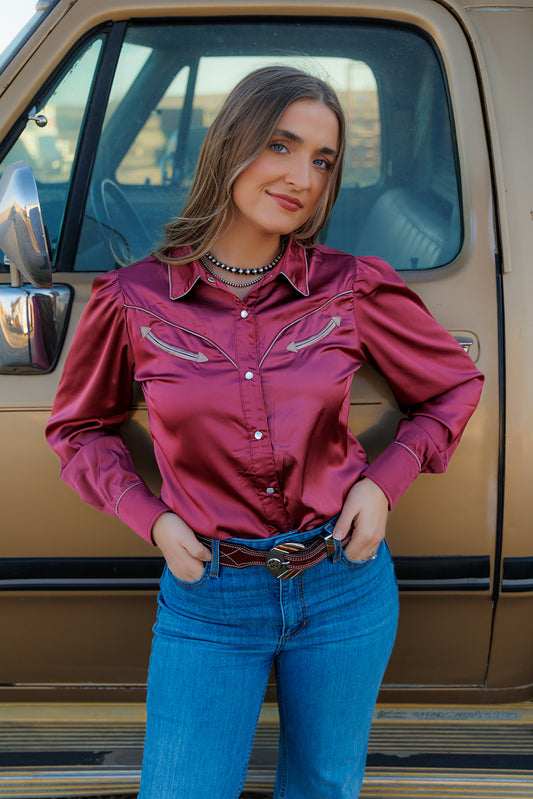 HH2708 SOLID BERRY LS ARROW PEARL SNAP