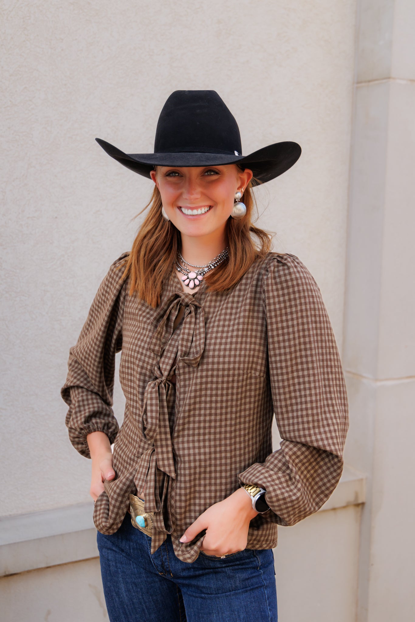 Tie Top, Brown/Tan Gingham HH828(Pack of 7)