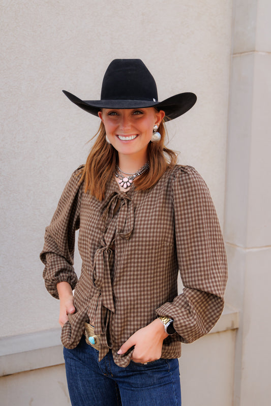 Tie Top, Brown/Tan Gingham HH828(Pack of 7)