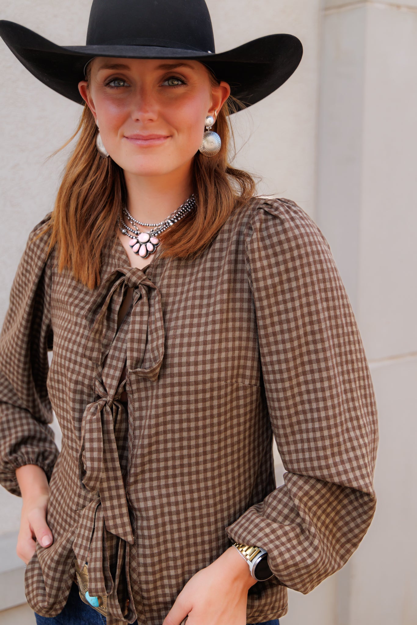 Tie Top, Brown/Tan Gingham HH828(Pack of 7)