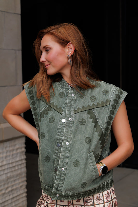 Vest, Olive Cross Stitch Emb HH1180(Pack of7)